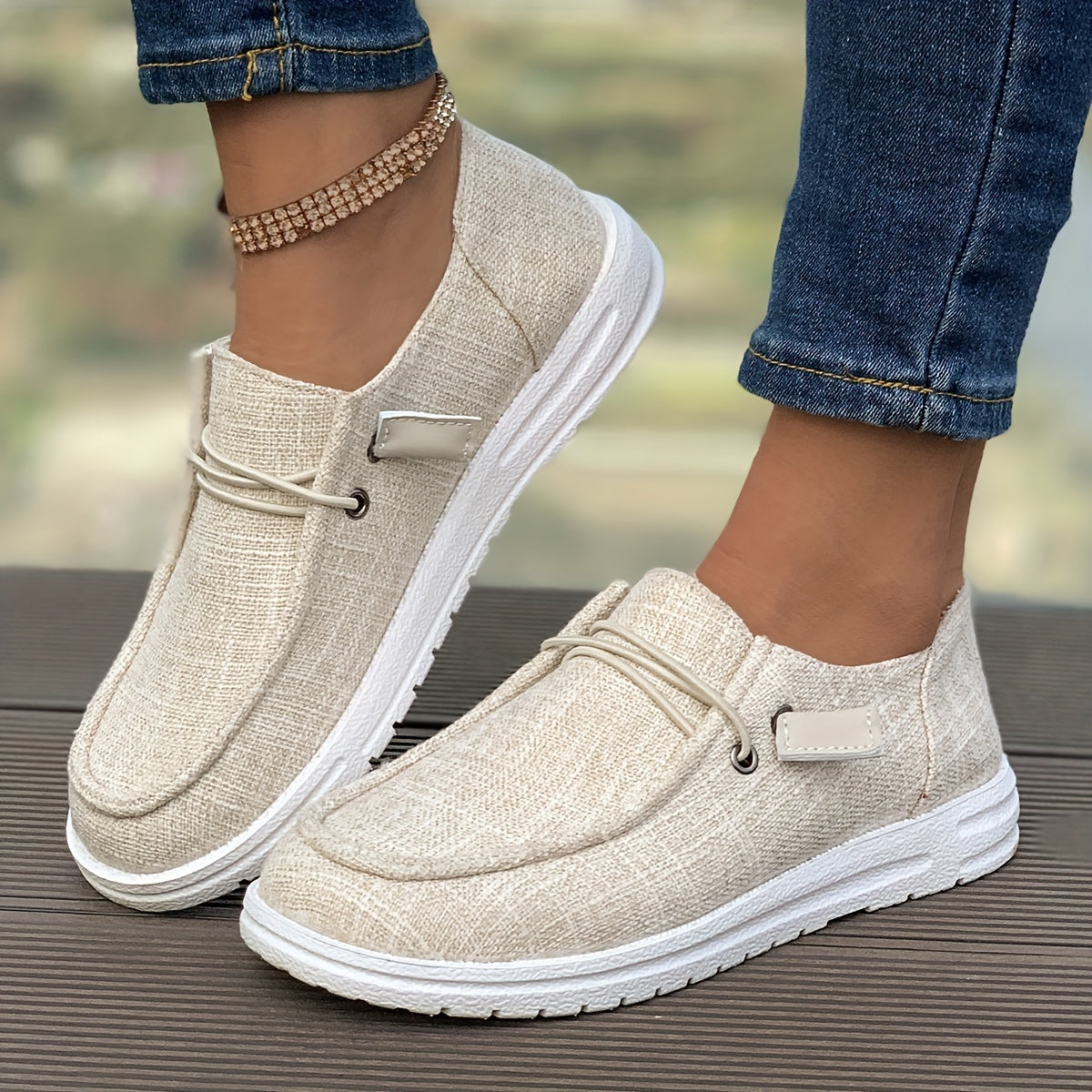 Damen Slip-On Sneaker mit Leinenstruktur und rutschfester Sohle