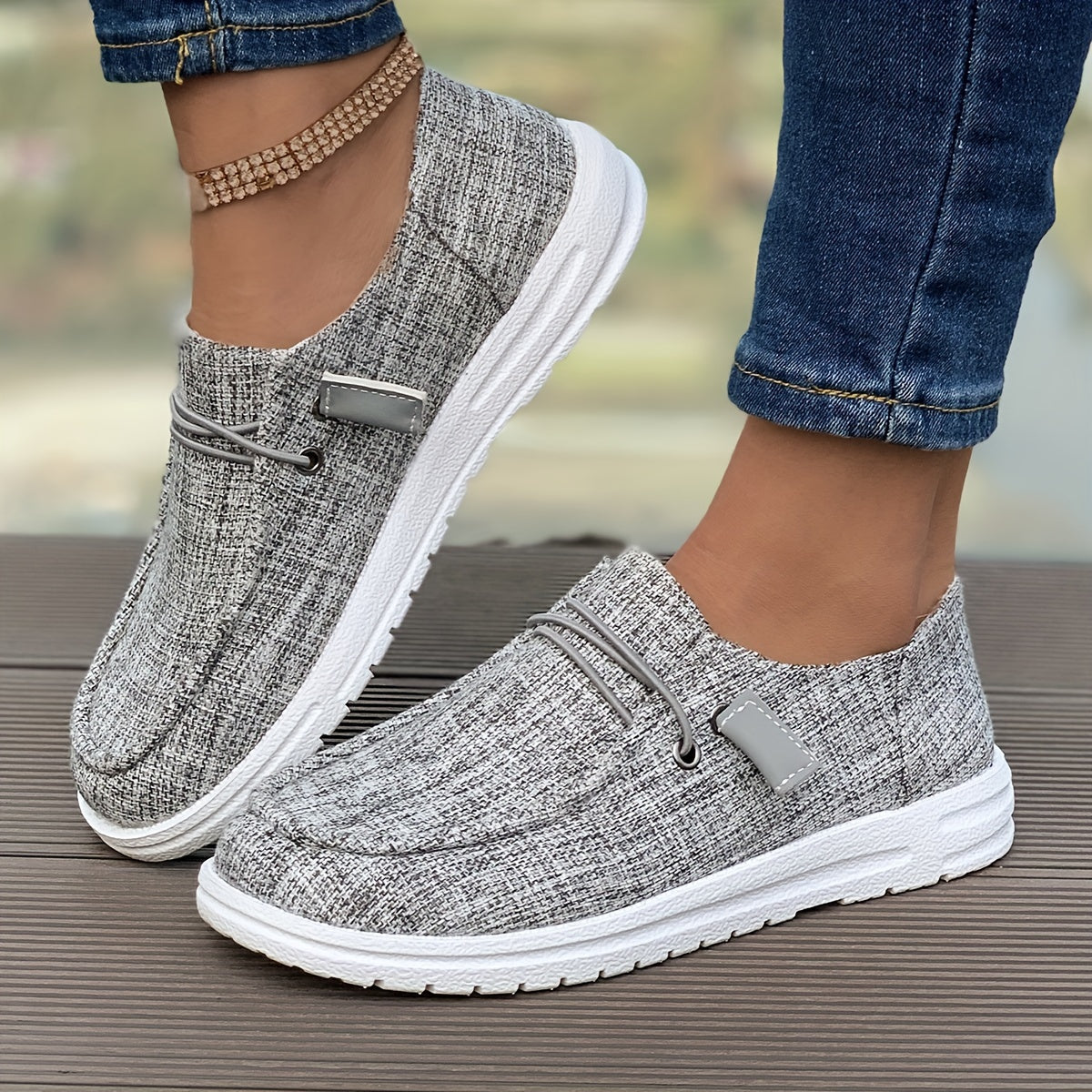 Damen Slip-On Sneaker mit Leinenstruktur und rutschfester Sohle