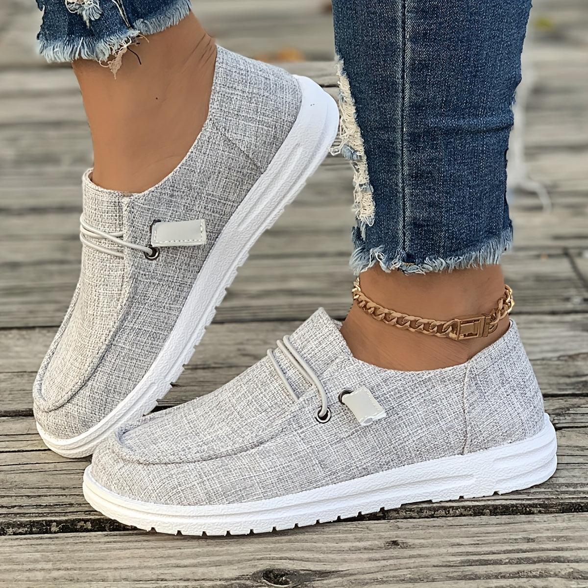 Damen Slip-On Sneaker mit Leinenstruktur und rutschfester Sohle