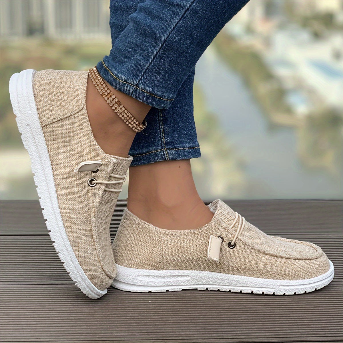 Damen Slip-On Sneaker mit Leinenstruktur und rutschfester Sohle