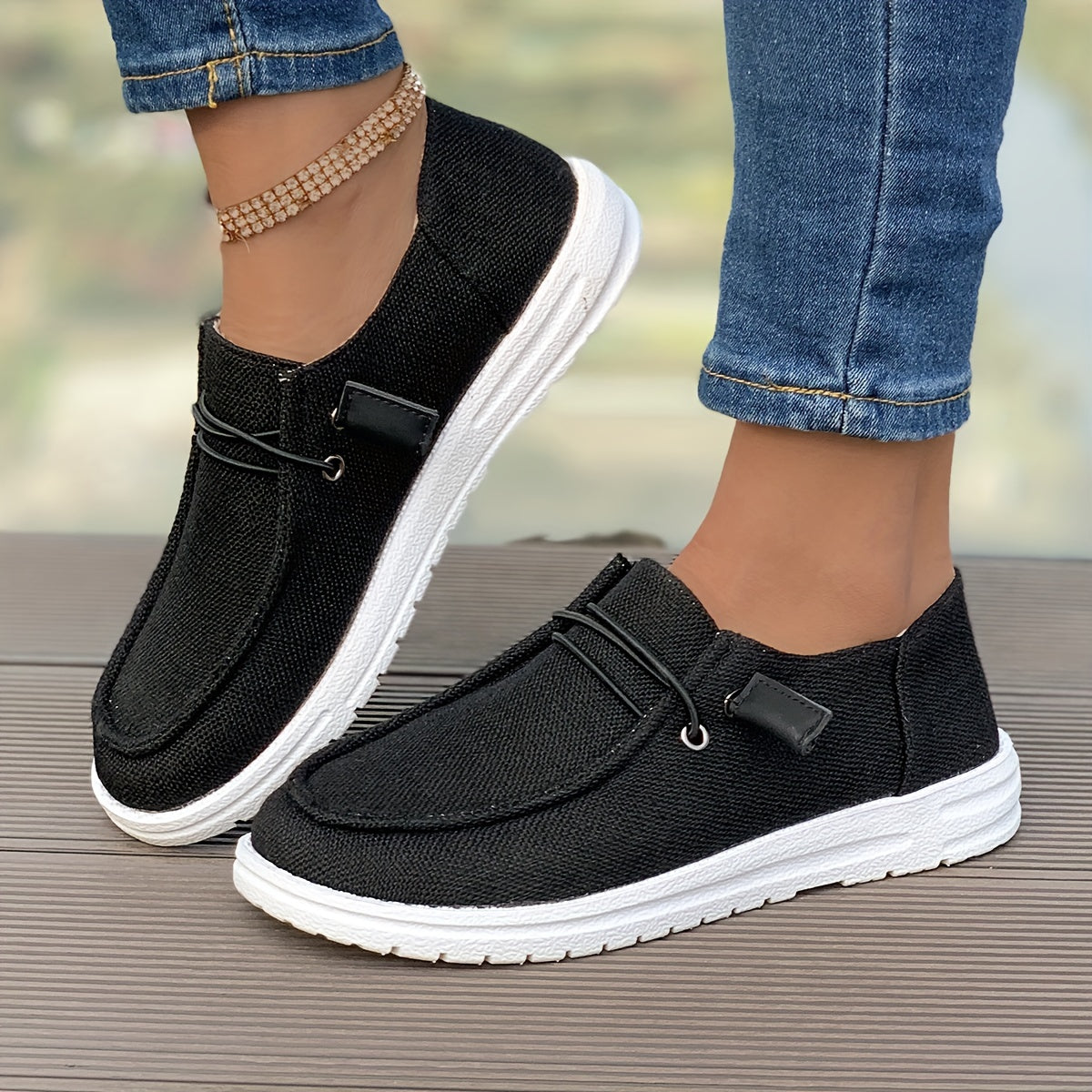 Damen Slip-On Sneaker mit Leinenstruktur und rutschfester Sohle