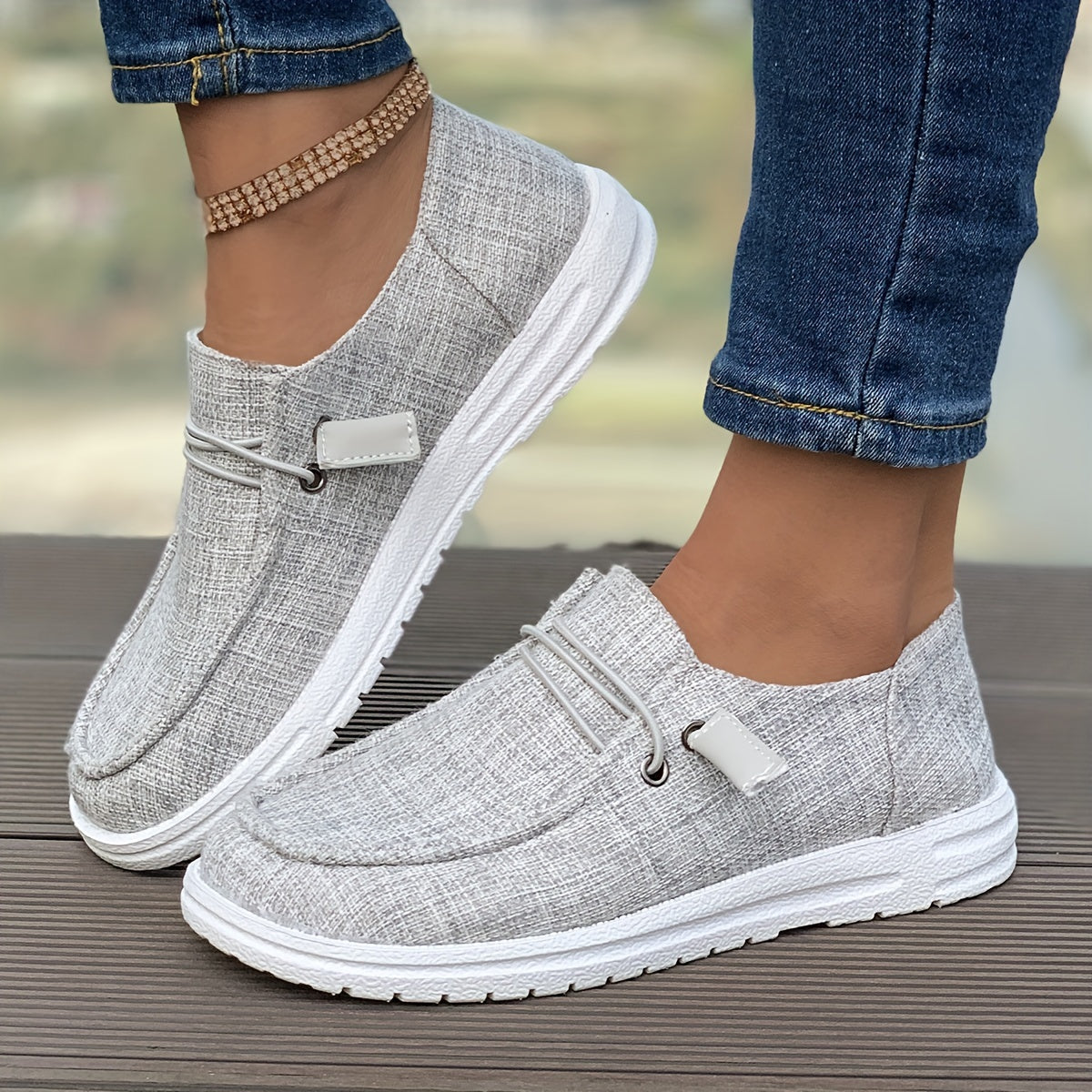 Damen Slip-On Sneaker mit Leinenstruktur und rutschfester Sohle