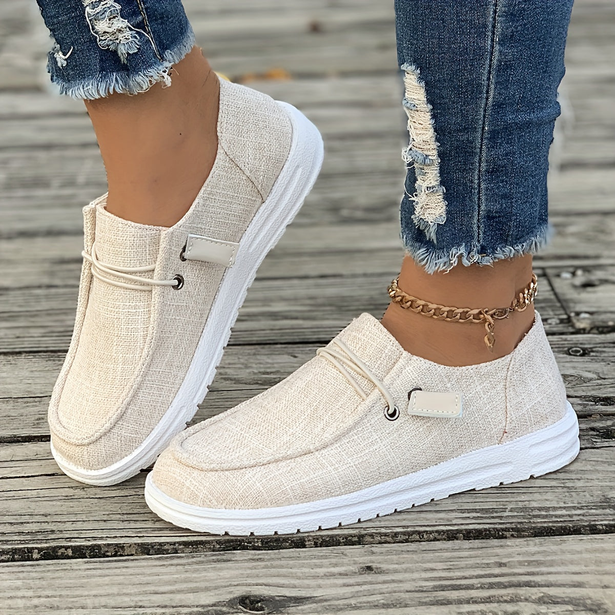 Damen Slip-On Sneaker mit Leinenstruktur und rutschfester Sohle