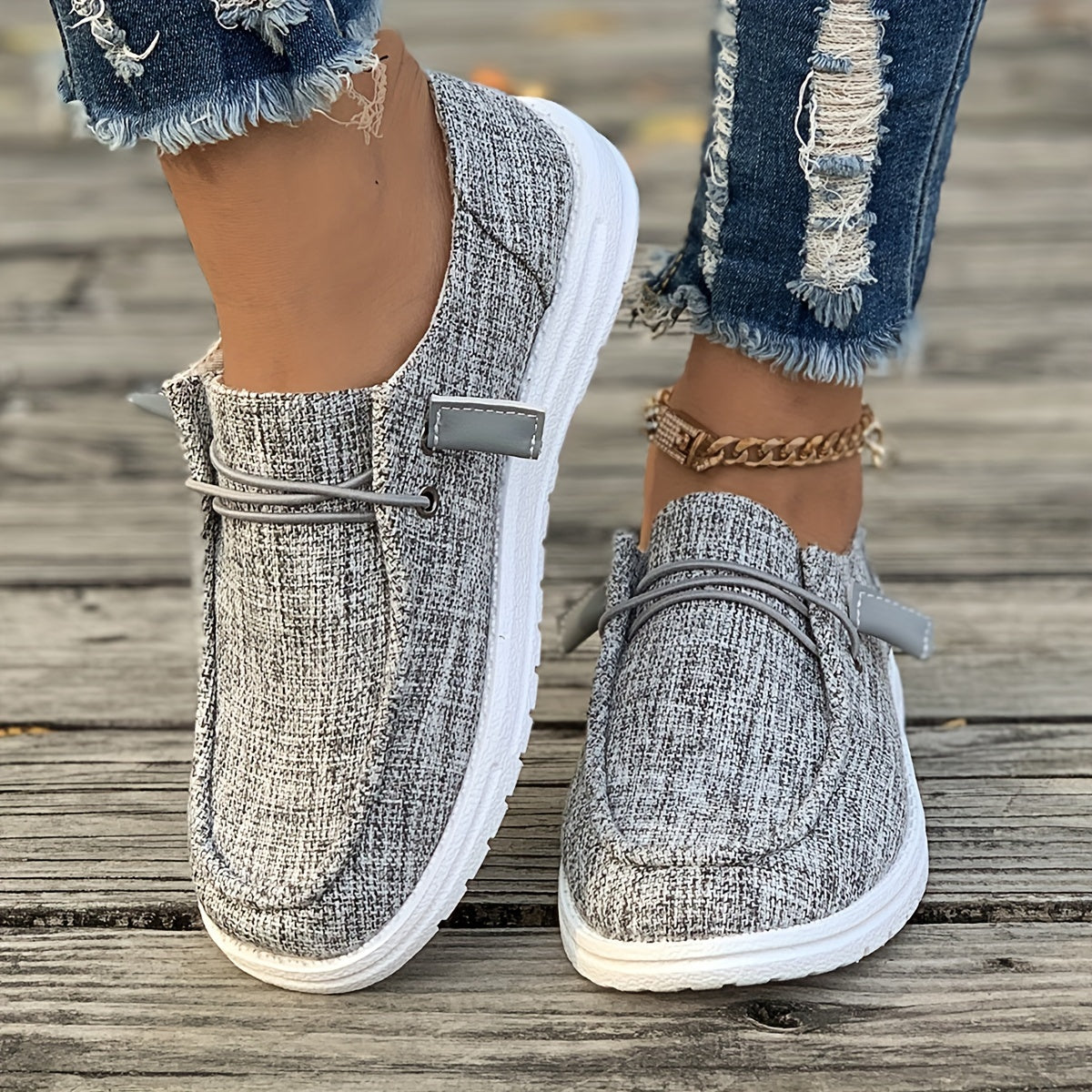 Damen Slip-On Sneaker mit Leinenstruktur und rutschfester Sohle