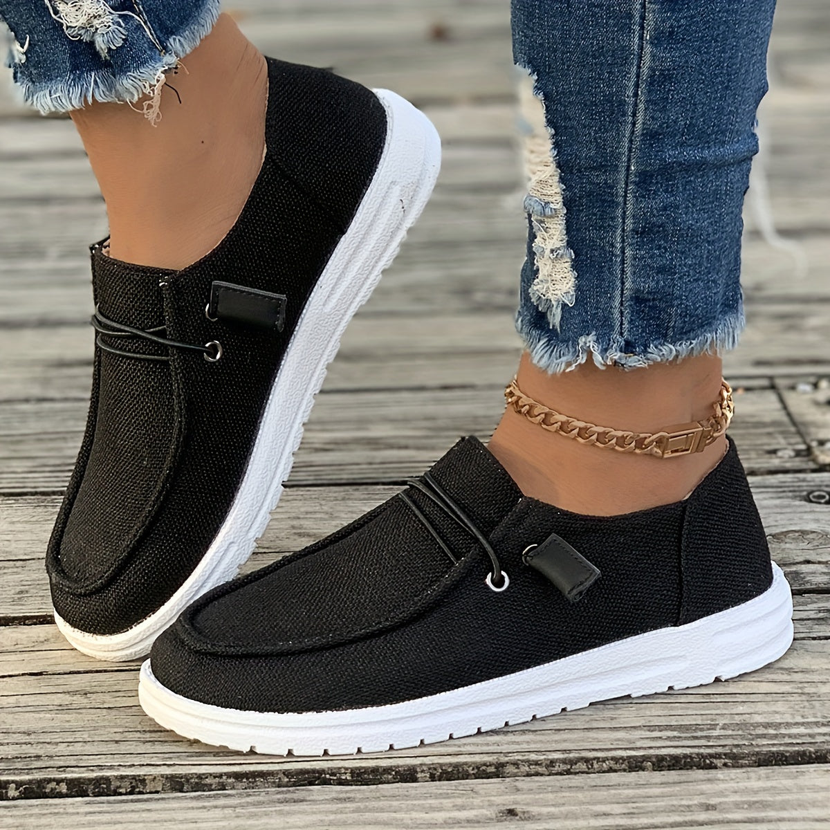 Damen Slip-On Sneaker mit Leinenstruktur und rutschfester Sohle