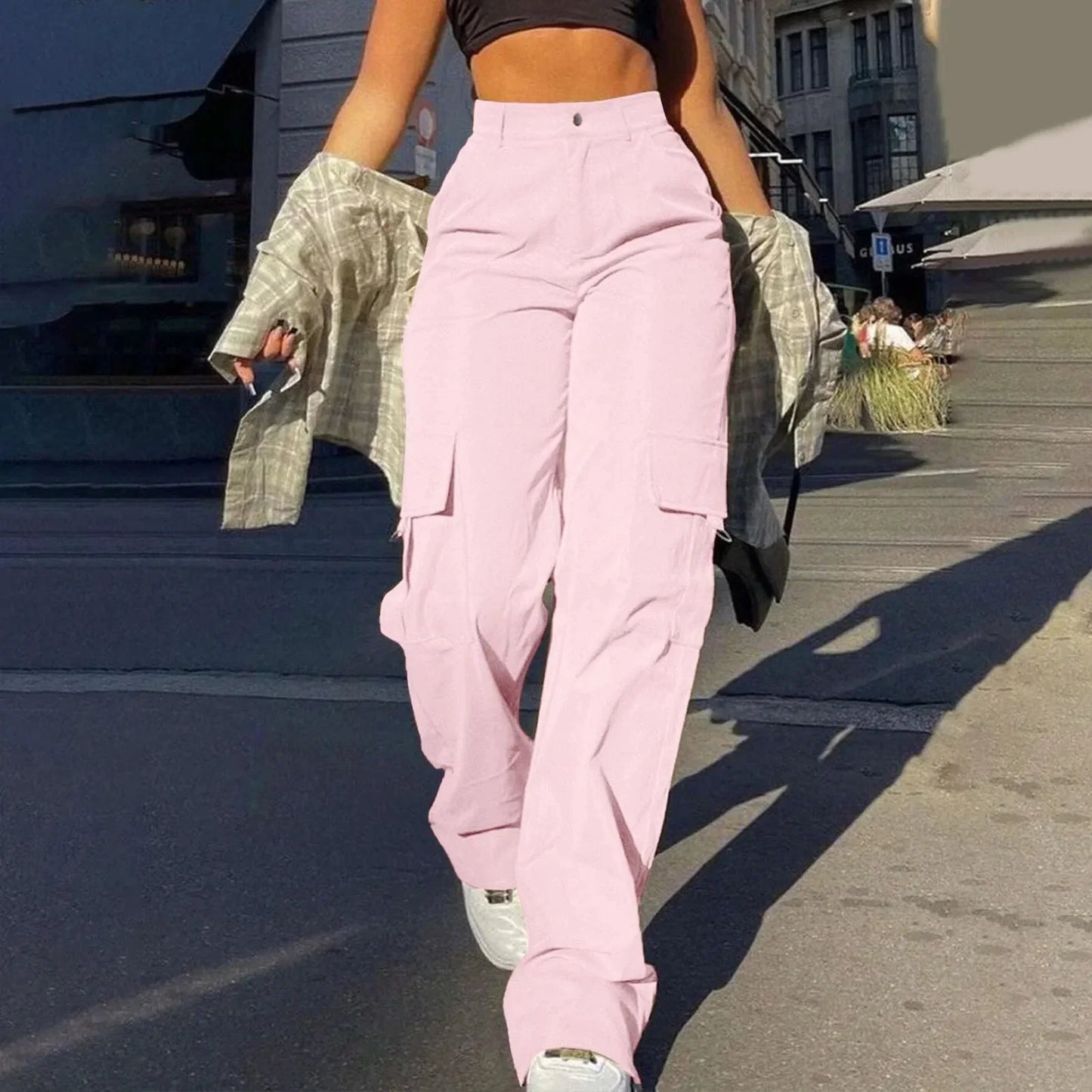 Damen Cargo-Hose mit weitem Bein und großen Seitentaschen