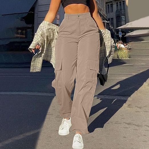 Damen Cargo-Hose mit weitem Bein und großen Seitentaschen